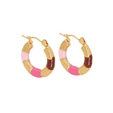 Thick Circle Enamel Multicolour 18K Gold Stainless Steel Anti Tarnish Hoop Earring For Women