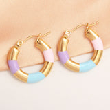 Thick Circle Enamel Multicolour 18K Gold Stainless Steel Anti Tarnish Hoop Earring For Women