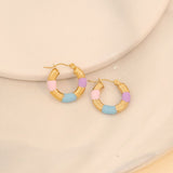 Thick Circle Enamel Multicolour 18K Gold Stainless Steel Anti Tarnish Hoop Earring For Women