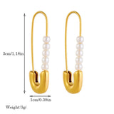 Safety Pin Pearl White 18K Gold Stainless Steel Anti Tarnish Dangler Stud Earring For Women