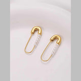 Safety Pin Pearl White 18K Gold Stainless Steel Anti Tarnish Dangler Stud Earring For Women