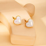 Heart Pearl White 18K Gold Stainless Steel Anti Tarnish Stud Earring For Women