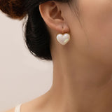 Heart Pearl White 18K Gold Stainless Steel Anti Tarnish Stud Earring For Women