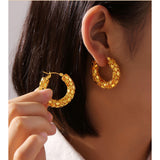 Chunky Round 18K Gold Stainless Steel Anti Tarnish Hoop Earring For Women