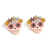 Rainbow Flower Skull Crystal Pearl Pink Multicolour 18K Gold Alloy Dangler Earring For Women