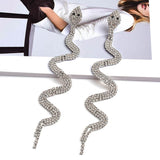 Snake Cubic Zirconia Silver Alloy Dangler Long Earring For Women