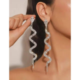 Snake Cubic Zirconia Silver Alloy Dangler Long Earring For Women