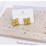 Clover Flower Cubic Zirconia 18K Gold Anti Tarnish Stud Earring For Women