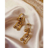 Joint Link Stainless Steel 18K Gold Anti Tarnish Dangler Drop Earring For Women