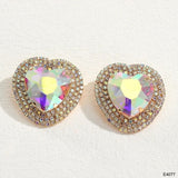 Heart Multicolor Rhinestone 18K Gold Anti Tarnish Stud Earring For Women