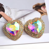 Heart Multicolor Rhinestone 18K Gold Anti Tarnish Stud Earring For Women