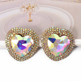 Heart Multicolor Rhinestone 18K Gold Anti Tarnish Stud Earring For Women