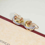 Two Tone Cross Over Cubic Zirconia 18K Gold Silver Anti Tarnish Hoop Earring For Women