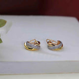 Two Tone Cross Over Cubic Zirconia 18K Gold Silver Anti Tarnish Hoop Earring For Women