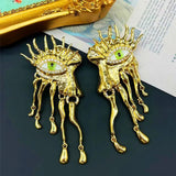 Statement Eyelash Evil Eye Cubic Zirconia Green 18K Gold Anti Tarnish Dangler Earring For Women