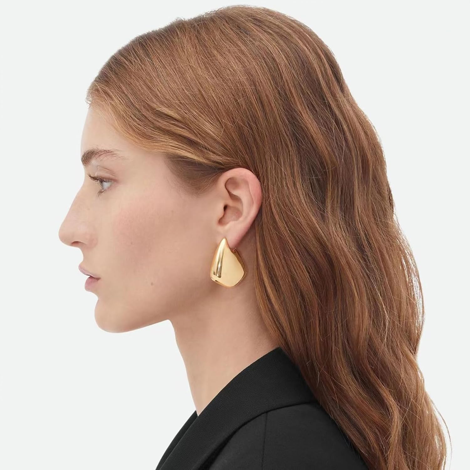 Glossy Pentagon 18K Gold Anti Tarnish Drop Stud Earring For Women