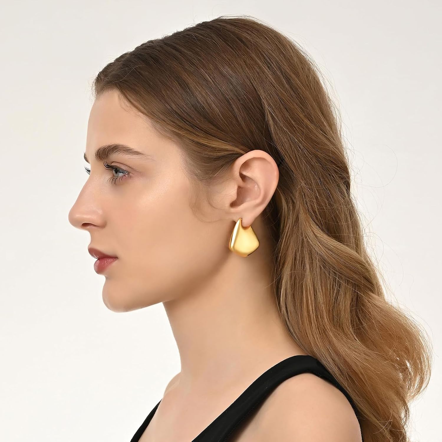 Glossy Pentagon 18K Gold Anti Tarnish Drop Stud Earring For Women