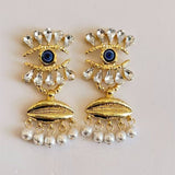 Eyelash Evil Eye Lips Cubic Zirconia Pearl Blue White 18K Gold Anti Tarnish Dangler Earring For Women