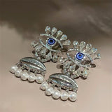 Eyelash Evil Eye Lips Cubic Zirconia Pearl Blue White 18K Gold Anti Tarnish Dangler Earring For Women