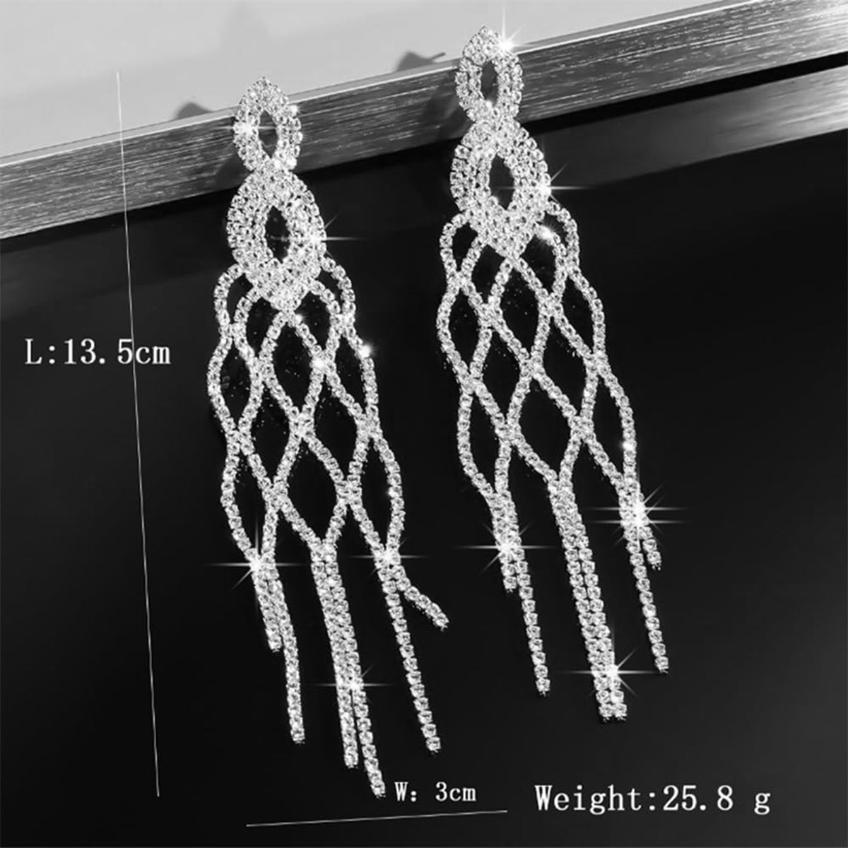 Filigree Solitaire Rhinestone Silver Anti Tarnish Tassel Dangler Earring For Women