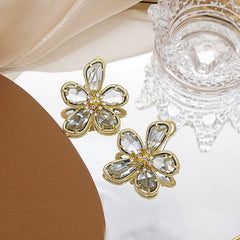 Flower Cubic Zirconia 18K Gold Anti Tarnish Stud Earring Women
