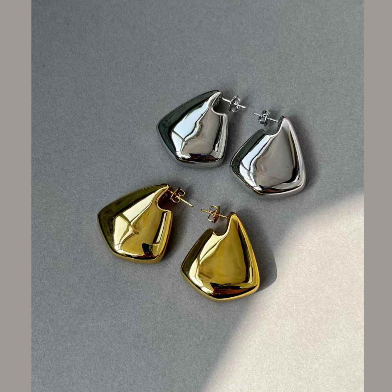 Glossy Pentagon 18K Gold Anti Tarnish Drop Stud Earring For Women