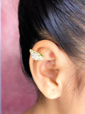 Crown Snake Cubic Zirconia Crystal Green 18K Gold Anti Tarnish Single Ear Cuff Earring For Women