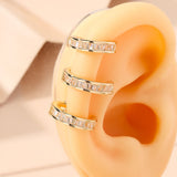 Triple Baguette Layer Cubic Zirconia 18K Gold Anti Tarnish Single Ear Cuff Earring For Women