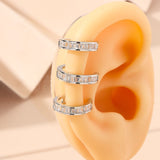 Triple Baguette Layer Cubic Zirconia 18K Gold Anti Tarnish Single Ear Cuff Earring For Women