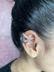 Beaten CZ 18K Gold Anti Tarnish Single Ear Cuff Earring