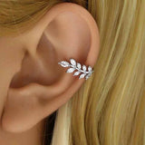 Marquise Leaf Cubic Zirconia 18K Gold Anti Tarnish Single Ear Cuff Earring For Women