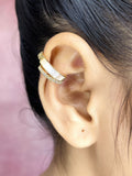 Curb Cubic Zirconia Mother Of Pearl 18K Gold Anti Tarnish Single Ear Cuff Earring For Women