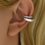 Curb Cubic Zirconia Mother Of Pearl 18K Gold Anti Tarnish Single Ear Cuff Earring For Women