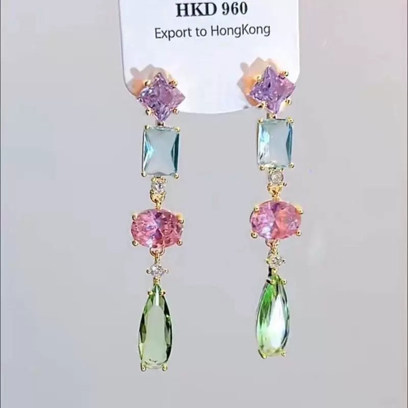 Multi Color Gold Plated Cubic Zirconia Alloy Dangler Earrings