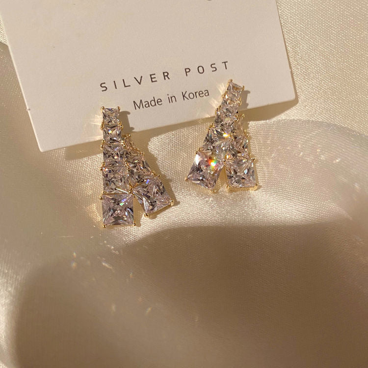 Solitaire Gold Plated Cubic Zirconia Rhinestone Alloy Stud Earrings