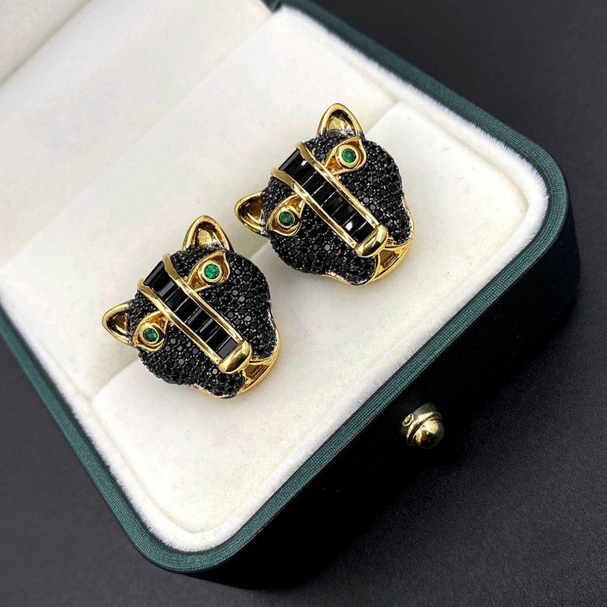 Panther Cubic Zirconia 18K Gold Black Anti Tarnish Stud Earring For Women