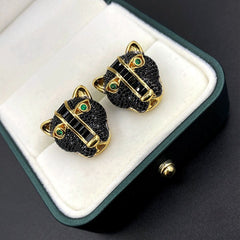 Panther Cubic Zirconia 18K Gold Black Anti Tarnish Stud Earring For Women