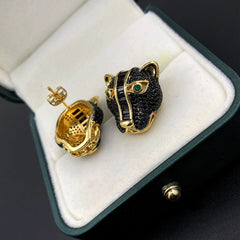 Panther Cubic Zirconia 18K Gold Black Anti Tarnish Stud Earring For Women