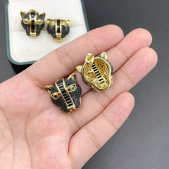 Panther Cubic Zirconia 18K Gold Black Anti Tarnish Stud Earring For Women