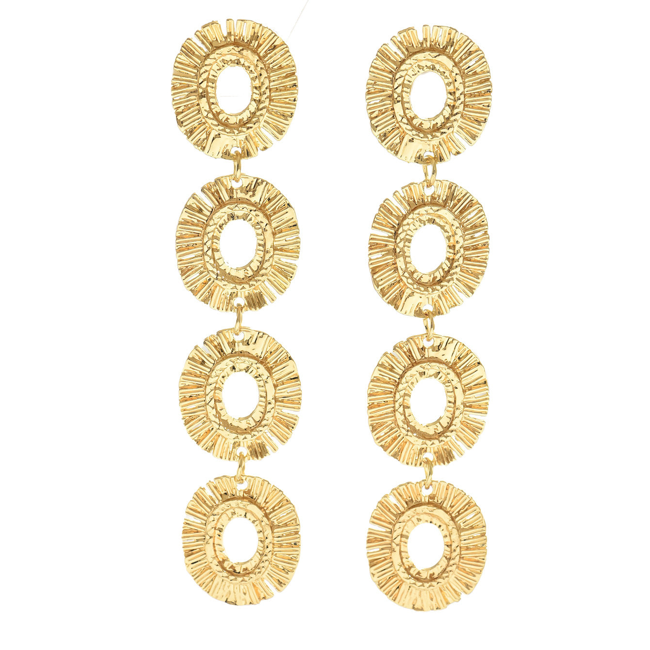 Beaten Finish Round Link 18K Gold Tassel Dangler Earring For Women