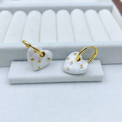 Love Heart Cubic Zirconia Enamel 18K Gold White Anti Tarnish Hoop Drop Earring For Women