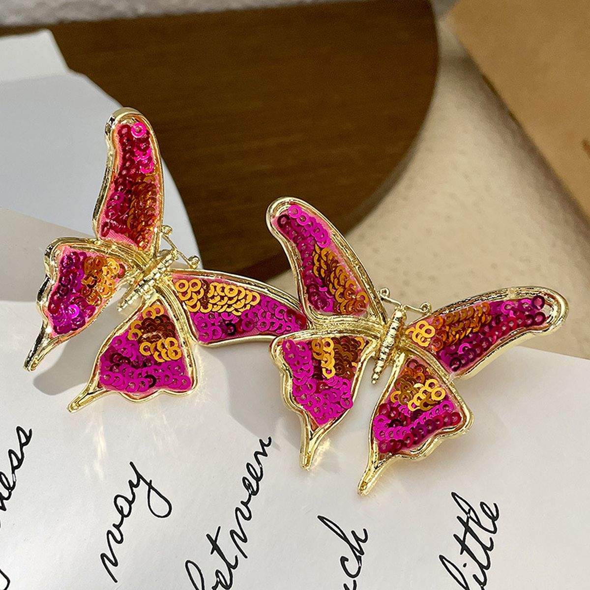 Butterfly 18K Gold Pink Stud Earring For Women