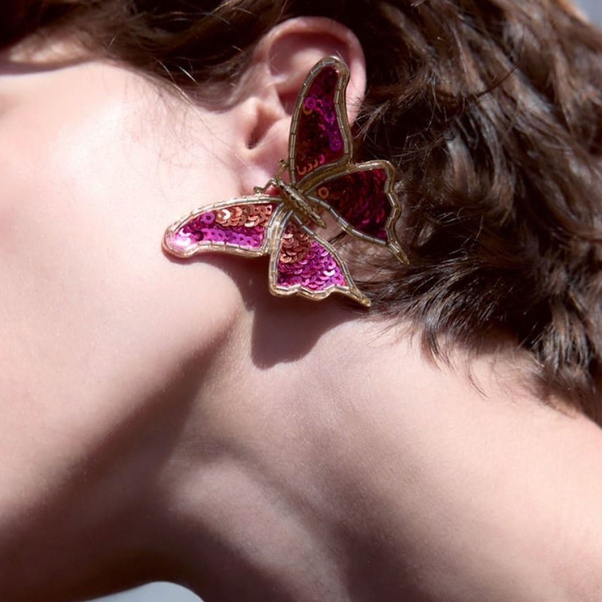 Butterfly 18K Gold Pink Stud Earring For Women