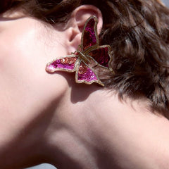 Butterfly 18K Gold Pink Stud Earring For Women