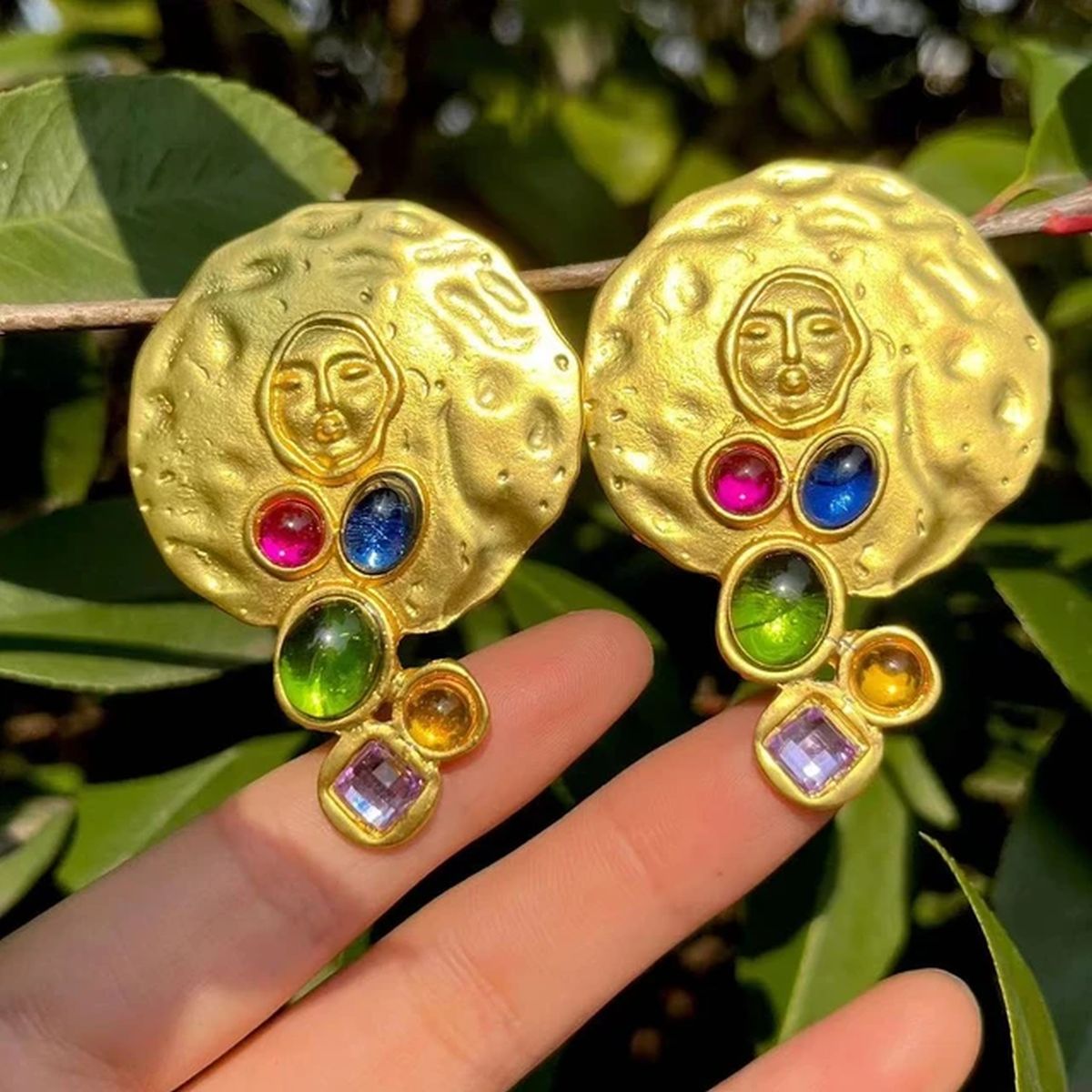 Multiple Stud Earing Beaten Finish Face Crystal 18K Gold Multi Stud Earring For Women – ZIVOM