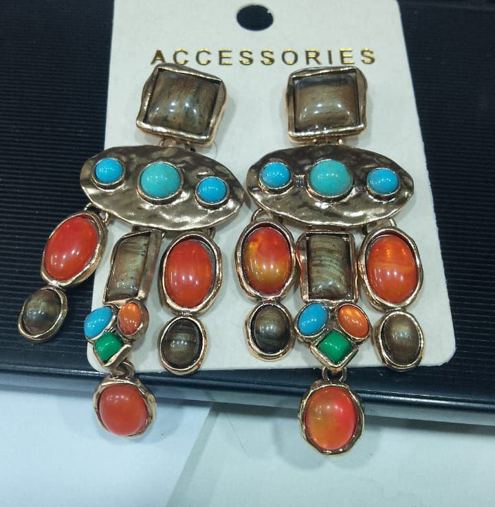 Silver Multicolor Crystal Statement Dangler Earrings