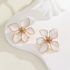 Flower Enamel 18K Gold White Anti Tarnish Stud Earring For Women