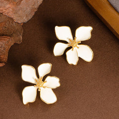 Flower Enamel 18K Gold White Anti Tarnish Stud Earring For Women