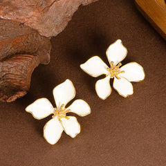 Flower Enamel 18K Gold White Anti Tarnish Stud Earring For Women