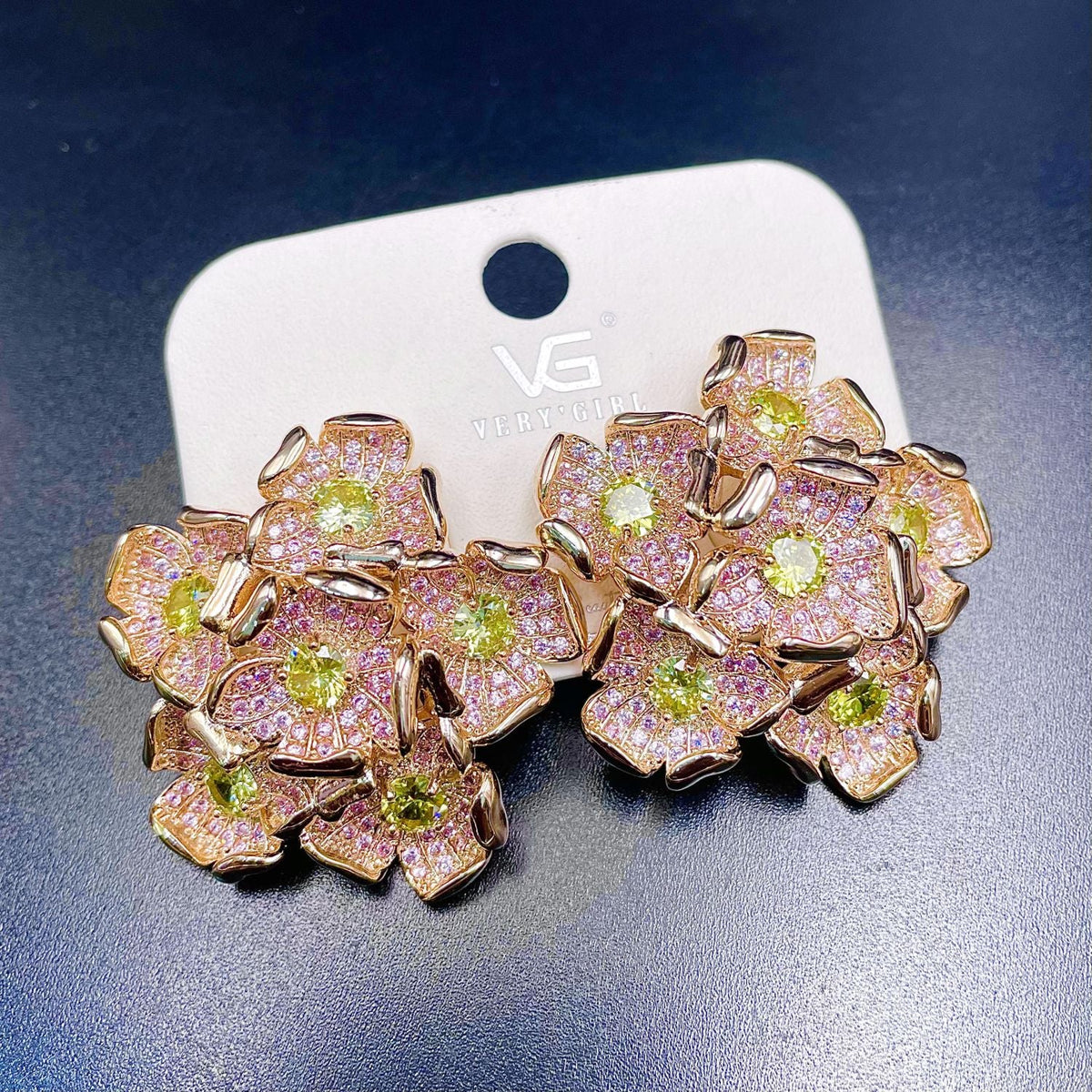 Flower 18K Gold Pink Yellow Crystal Anti Tarnish Stud Earring For Women